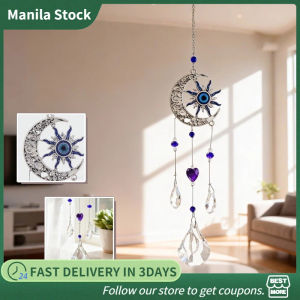 Moon Crystal Wind Chimes Hanging Evil Eye SunCatcher Ornament Indoor Window Garden Decoration