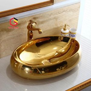 CHẬU RỬA MẶT LAVABO ELIP DƯƠNG BÀN MẠ VÀNG 065V (SẢN PHẨM BAO GỒM CHẬU)