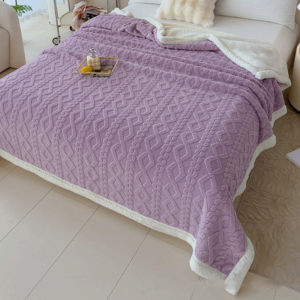 MMLUCK Jacquard Design Coral Velvet Blanket Solid Color Thicked Rhombus Flannel Blanket Bed Suppiles Warm Office Nap Blanket Home