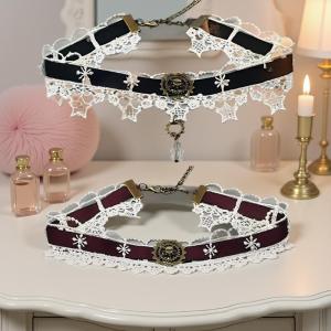 Hmeme Gothic Punk steampunk Vòng cổ giáng sinh Ribbon ren Choker Vòng cổ vòng cổ