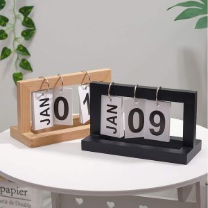 1pc Creative Wooden Calendar Decorative Flip Table Home Office Decoration