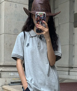 COCOEPPS Áo Thun Polo Ngắn Tay Màu Trơn Áo Thiết Kế Cổ Điển Dáng Rộng Phong Cách Instagram Hàn Quốc Cho Nữ TT