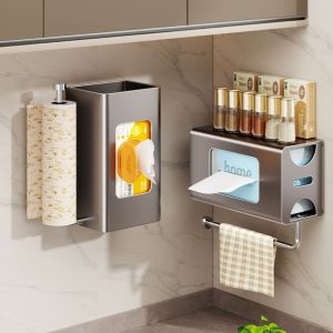 TIMES LORD Easy Access Wall Mounted Paper Towel Holder Large Opening Strong Load Bearing Wet Wipes Storage Rack No Drill Multi-Functional Paper Towel Dispenser Kitchen