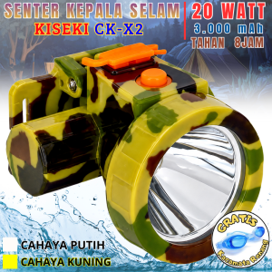 Senter Kepala Kiseki Ck-X2 20watt Waterproof Bonus Kacamata | Headlamp Selam Kiseki Ck X2 Free Kacamata Renang Tahan Air Kedalaman 20meter - Vas