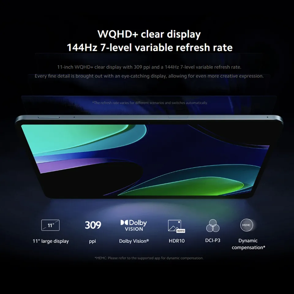 Xiaomi Pad 6 Tablette 11 RAM 8 Go + 256 Go - WQHD+ 144Hz