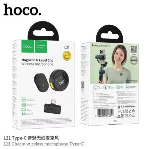 Hoco L21 ไมโครโฟนไร้สาย แบบแม่เหล็ก สำหรับ iP และ USB-C ตัดเสียงรบกวน แบตอึด 6 ชม. ไลฟ์สด อัดคลิป