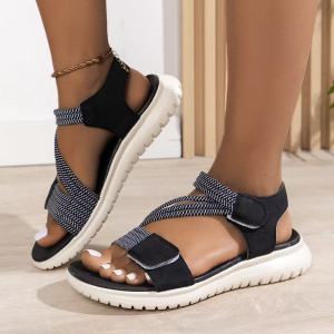 [Free Shipping] 2025 Summer Sandals WomenS Velcro Casual Shoes Lightweight Sporty Style Summer Thick-Soled Wedge Heel WomenS Shoes