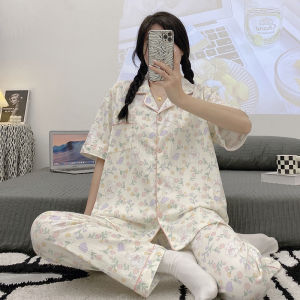 Y&L Fashion #C007 High Quality Cotton Crepe Printed Short Sleeve With Pajama Home Wear Set