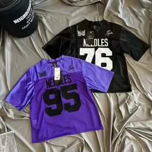 Japanese Style Trendy Dropshipping NEEDLES*BEAMS Co-branded Mesh Embroidered Butterfly Jersey Short Sleeve T Shirt