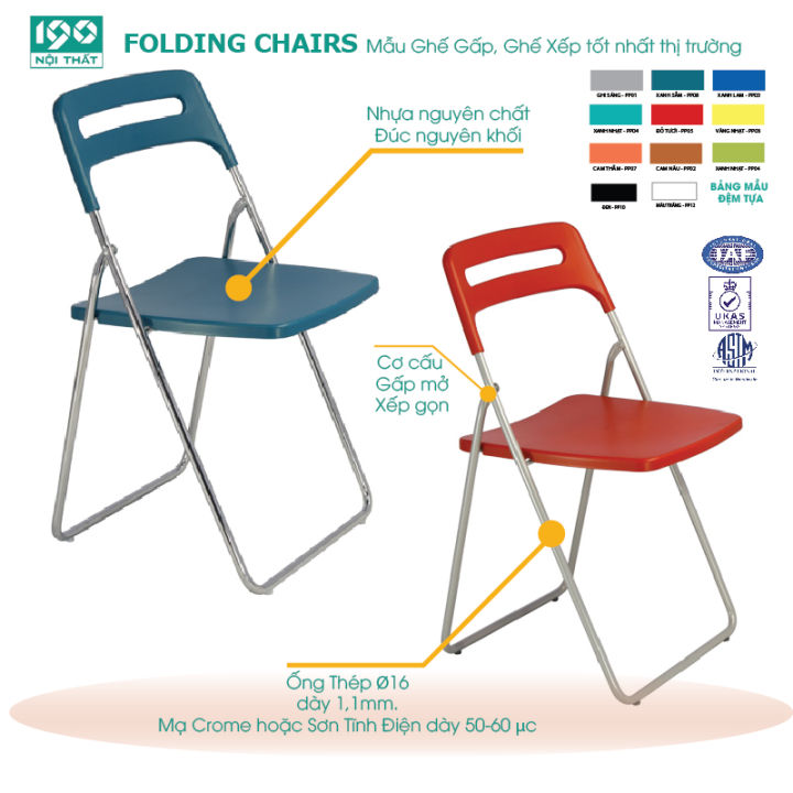 Ghế gấp gọn, ghế xếp văn phòng GG08-S khung thép sơn, mặt nhựa đúc ...