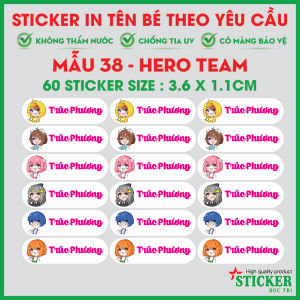 60 Sticker Dán Tem Tên Bé in theo yêu cầu. Dùng dán dụng cụ học tập cho bé. M21_40