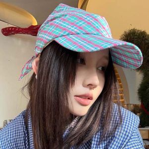 GENENIC  Headscarf Baseball Hat Korean Style Plaid Scarf Peaked Cap Driving Sunshade Strappy Bandana Cap Women