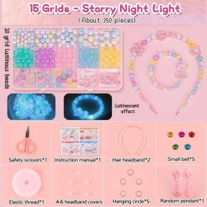 Jewelry Making Kit Luminous Beads 24 Grid DIY Bracelet Necklace Craft Set with Tools for Kids Gift