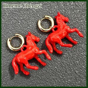 Hmeme Exaggeration Stereoscopic Small Horse Pendant Earrings For Women Creativity Cute Animal Earrings Charm Jewelry New Year Gift