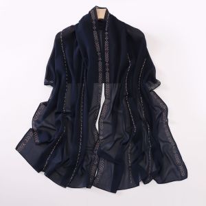 Jifang ผ้าคลุมไหล่ผ้าพัชมีนากันกระแทกพลอยเทียมรูปทรงเส้นลายขวาง WC04ฮิญาบมุสลิมสำหรับงานเลี้ยงผ้าพันหัวงานแต่งงาน