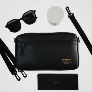 Mozzyco Pouch Sling Bag Leather Synthetic REXY Clutch Bag Water Repellent Hand Bag Tas Tangan Tas Multifungsi Tas Selempang Hitam