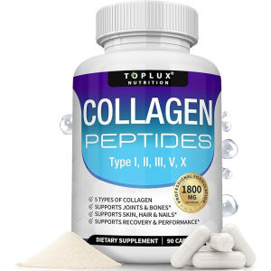 Toplux Multi Collagen Peptides Pills 100 Mg Complex - Type I II III V X Premium Collagen Complex for Better Skin & Hair Strong Joint Hydrolyzed Protein for Men Women 0 Ca