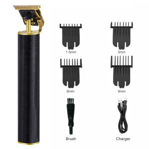 Gold chargeable Electric Hair Clipper t-blade baldheaded outliner men barbershop Cordless 0mm close-cutting Digital Hair Trimmer