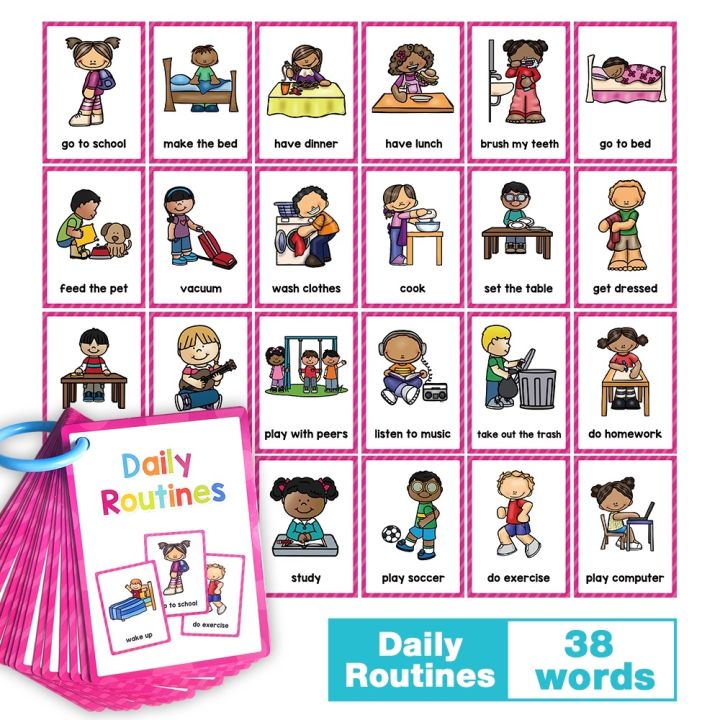 Kids Remember Routine Daily Routines English Flashcards for Kids Baby Learn English Word ...