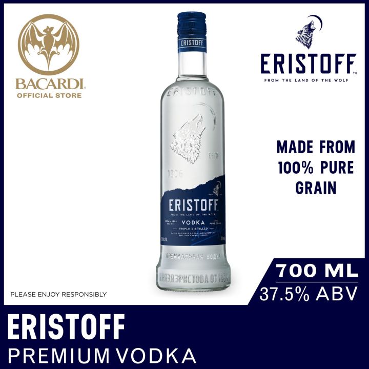 ERISTOFF Premium Vodka - 700ml / 70cl, 37.5% ABV - Charcoal Filtered, Triple Distilled Vodka Spirit