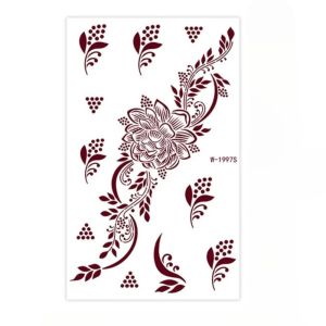 ALENEE Legs Arm Henna Tattoo Stickers Red Mehndi Stickers Lace Fake Tattoo Body Art Sticker Red Lace Henna Tattoo Wedding Tool Temporary Tattoo Women/Lady