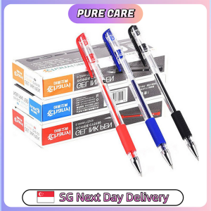 【Pure Care】 0.5mm Soft Grip Gel Pen | Smooth Writing Black Red Ink | 12pcs Value Pack