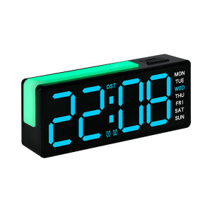 USB Port LED Digital Alarm Clock Atmosphere Light Date Teperature Week Display DST Snooze Table Clock 12/24H Brightness Adjustment