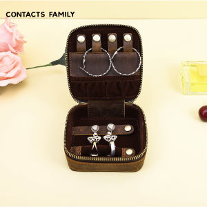 CONTACT FAMLIY Hộp Trang Sức Bằng Da Bò Cổ Điển 100% Khuyên Tai Dạng Hạt Hộp Đựng Đồ Trang Trí Trưng Bày Túi Đựng Trang Sức Du Lịch Đựng Đồ Di Động