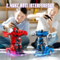 Original 2 IN 1 Remote Control Transform Car Bots Deformation Car Kids Boys Toys RC Transforming Robot Police Car Toy for Kids Birthday Gift（with battery）. 