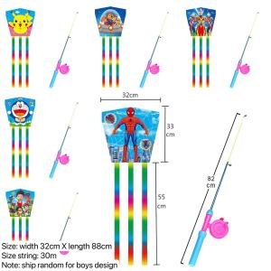 BIN LU Big Handheld Kite Saranggola for Kids Large Size Girl Princess Cartoon Design Fishing Rod Kite with Long String and Reel Easy to Fly Outdoor Activity Toys for Children Best Birthday Gift Ideas PH