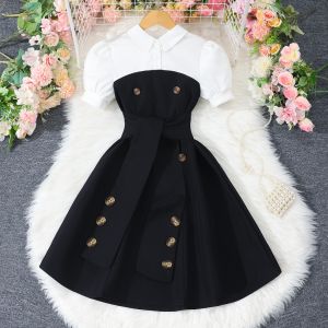 2025 Casual Vacation Midi Dress for Teen Girl Clothes Short Sleeve Summer Korean Style Fashion Children Dresses 8 9 10 11 12 Yrs