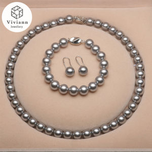 Viviann Original Sea Shell Pearl Jewelry for Women Sets Necklace Earrings Bracelet Party Birthday Wedding Gift Grey Pearl Earrings Necklaces Pendant Bracelet For Women Pearl Jewelry Set Jewelry Sets