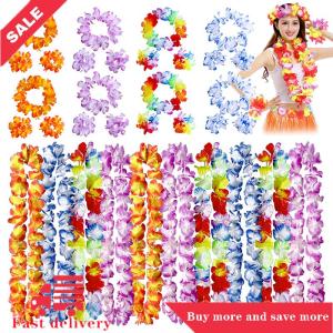 [COD] 4Pcs set Hawaiian Artificial Flowers Leis Necklace Garland Headband Wedding Birthday Beach Tropical Party Decoration