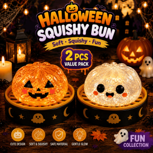 10CM Halloween Squishy Toy Cute Pumpkin Ghost Bun Squeeze Toy Stress Relief Fidget Toy with Storage Box