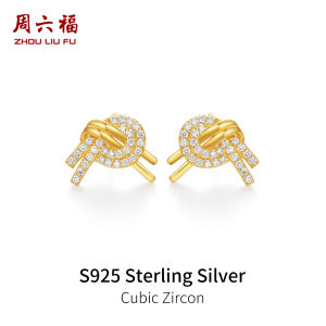 Zhou liu Fu 周六福 S925 Sterling Bông tai bạc độc đáo trái tim Knot Studs dễ thương bông tai nhỏ cho phụ nữ cô gái n0920854