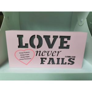 MDF LED Light Box with Bible Verse • Love Never Fails • Christian Gift • Chosen Treasure
