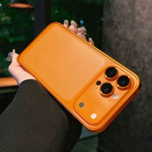 Matte Metal Frame Backplane Case for iPhone 12 13 14 15 16 Pro Max Instantly Change 17 Pro Max Large Window Camera Film Cover