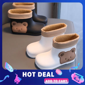 Childrens Rain Boots Cartoon Cute Rubber Rain Boots Toddler Baby Waterproof Lightweight Non-slip Plus Velvet Kids Girls Water Boots
