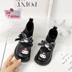 Halloween Christmas Anime Kawaii Sanrios Kuromi Girl Long Boots Autumn Winter Kids Martin Boots Soft Sole Plus Princess Fleece High Boots Knee Shoes