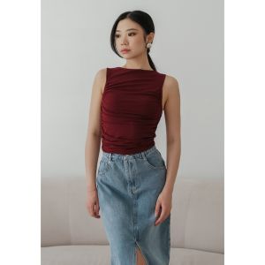 NZINGA Eira | Top Wanita Tanpa Lengan High Neck - Atasan Polos Kerut Body Fit | Ukuran S - XXL