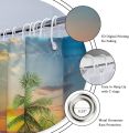 Riyidecor Beach Surf RV Fabric Shower Curtain Set for Bathroom Decor 72Wx72H Inch Coastal Theme Bath Accessories for Men Boys Tropical Palm Trees Pattern Camping Car Bathtub 12 Pack Plastic Hooks. 