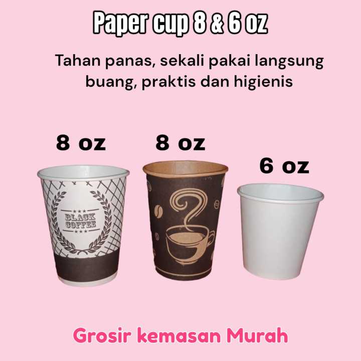 [50 PCS] Paper Cup Kopi Polos 8 dan 6 oz,Gelas Kertas Putih Polos dan ...