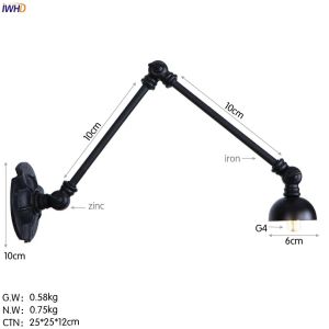 IWHD 3 Long Arm LED Wall Lights Fixtures Adjustable Swing Loft Industrial Vintage Wall Sconce Luminaire Retro Stair Light