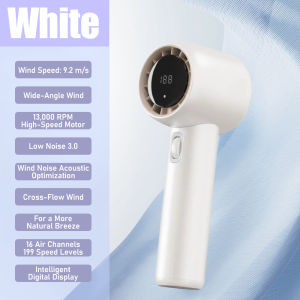 Xiaom Mini Fan 6000mAh Rechargeable 199 Strong Wind Gear Wind Speed Digital Display Turbo Fan Portable Handheld Fan Mute Bladeless Fan