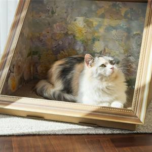 Triangular Structure Oil Painting Cats Scratcher Bed Scratching Board Toy for Small and Large Cats for Indoor Grinding