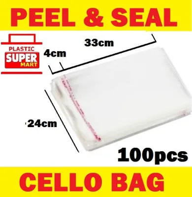 【100pcs/Pack】【24cm x 33cm】 Clear Transparent Cello OPP Self Adhesive Peel Seal Poly Plastic Bags