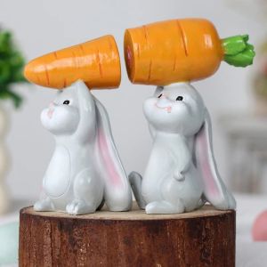 PYA94 2Pcs/Set Simulation Bunny Cute Easter Bunny Figurine Colorful Hand-Painted Resin Rabbit Decoration Exquisite Realistic Carrot-Carrying Bunny Statue Lifelike Rabbit