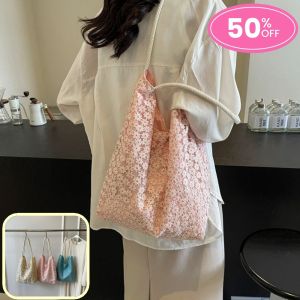 ZEFAN 【COD】ฤดูร้อนขนาดเล็กเดซี่กระเป๋าสะพายลูกไม้กระเป๋าผู้หญิงสานความจุขนาดใหญ่ใต้วงแขนกระเป๋าร้อยชิ้นนักเรียน TOT กระเป๋า