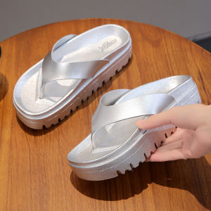 Fashionable PVC Thick-Soled Flip-Flops For Women Summer Outdoor Beach Shoes Metallic Color Sandals For Women