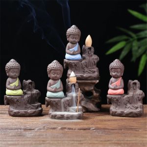 Little Monk Backflow Incense Burner Waterfall Incense Stick Holder Zisha Clay Buddha Incense Sticks Insence Cones 小和尚 倒流香爐 陶瓷香炉 檀香 家居装饰